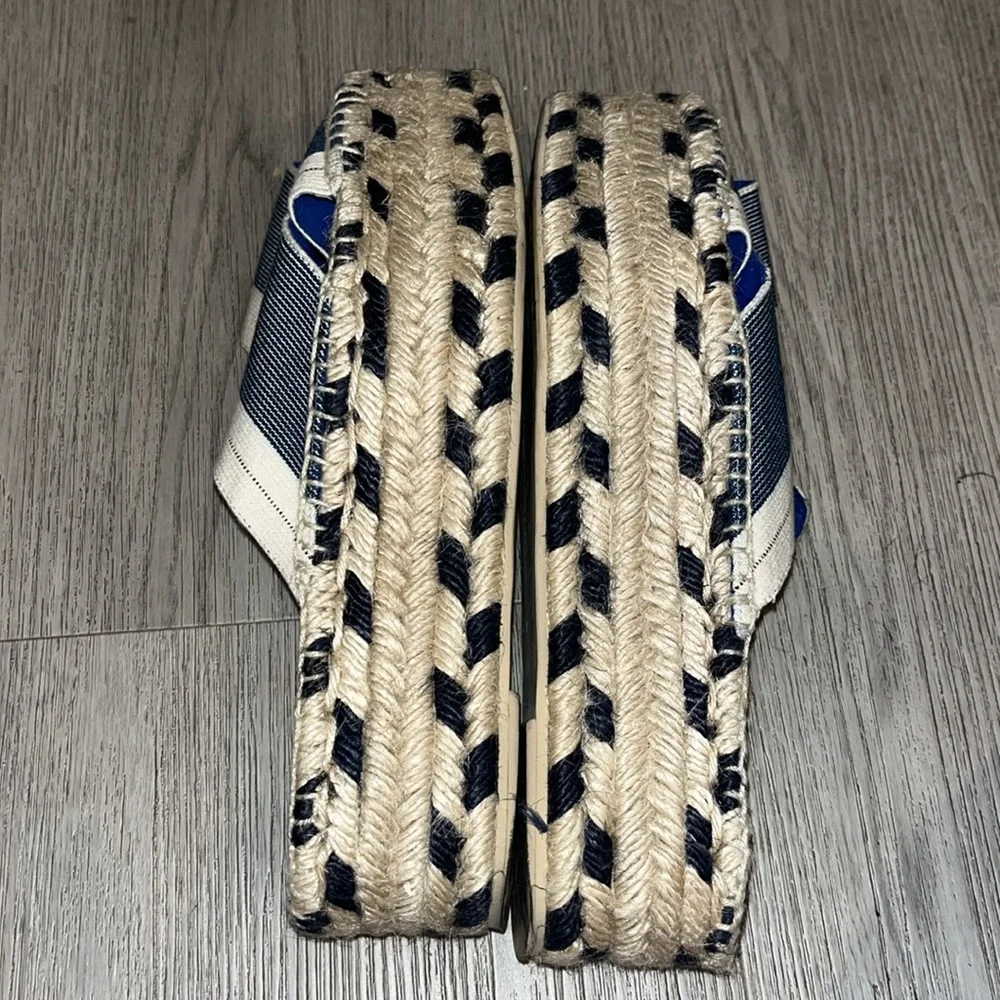 Stella McCartney Navy Blue/Beige Canvas Peep-Toe Espadrille Platform Sandals